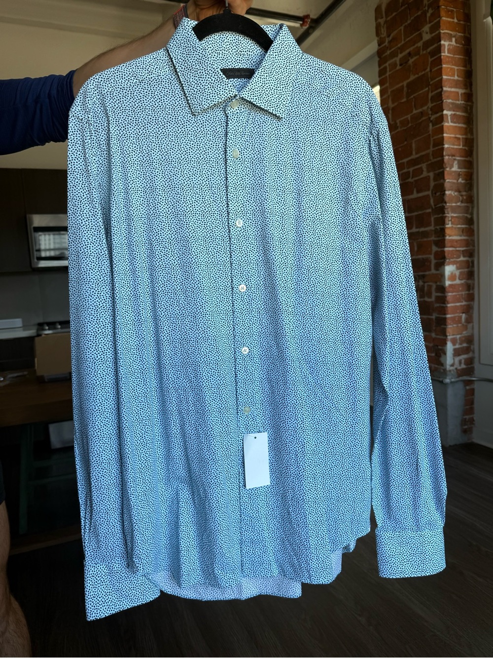 Saks Fifth Avenue Light Blue Micro-Pattern Dress Shirt